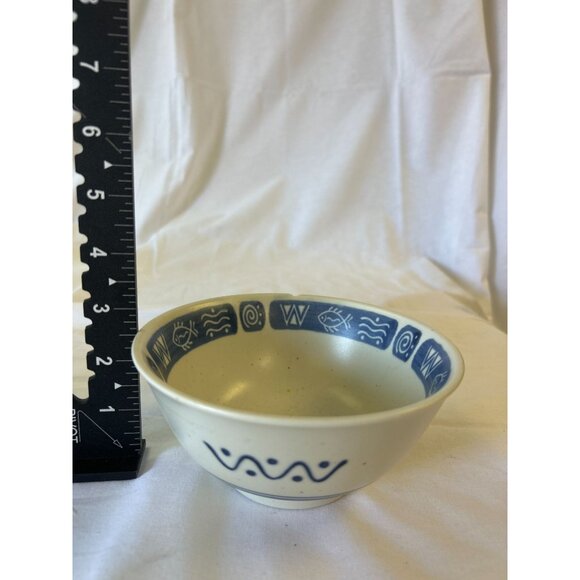 Vintage Ceramic Bowl With Blue Geometric & Nautical Design - Picture 3 of 3